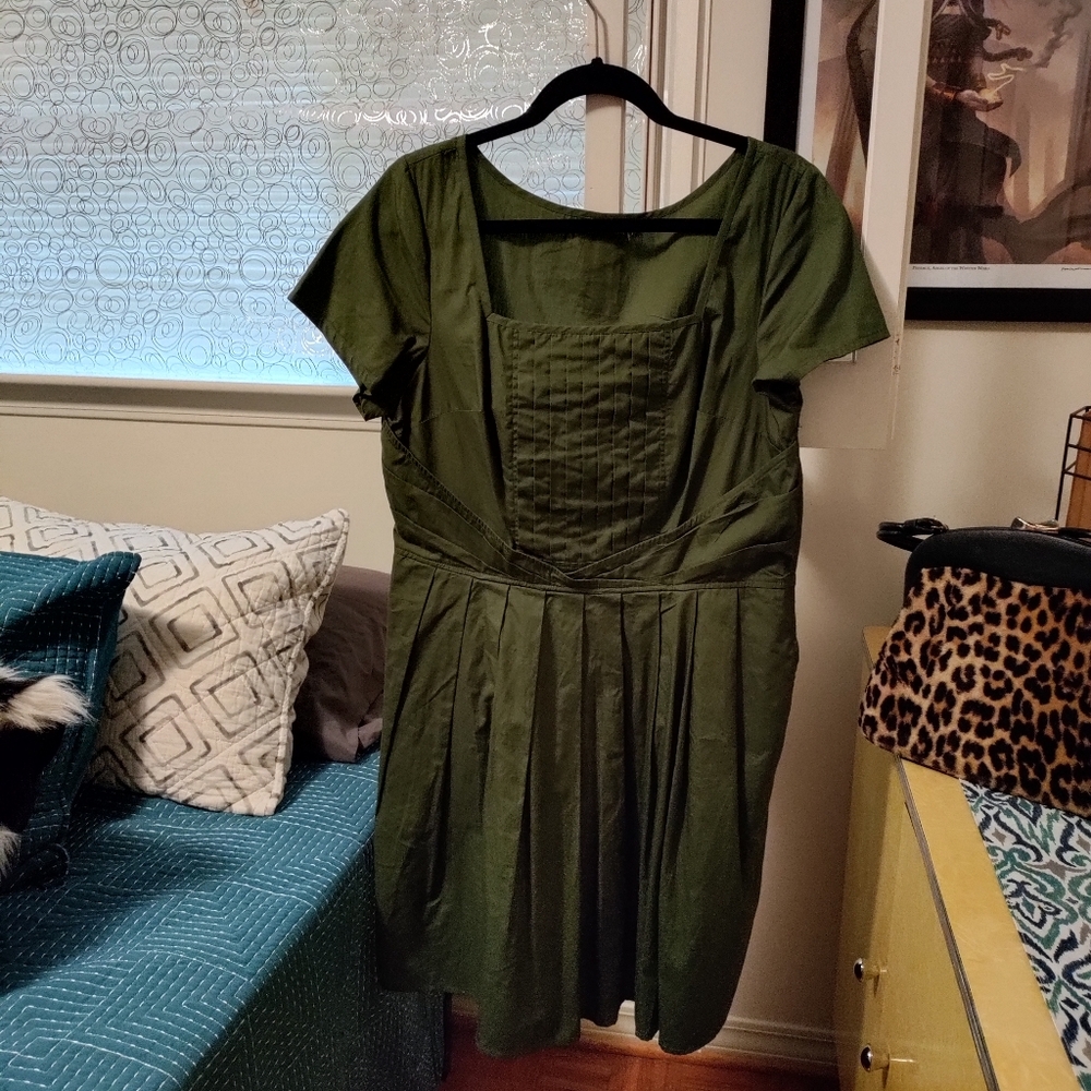 Olive Cotton Day Dress, L